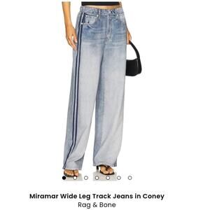 Rag & Bone Miramar Wide-Leg Track Pants Faux Denim Cotton Terry Coney Women’s S